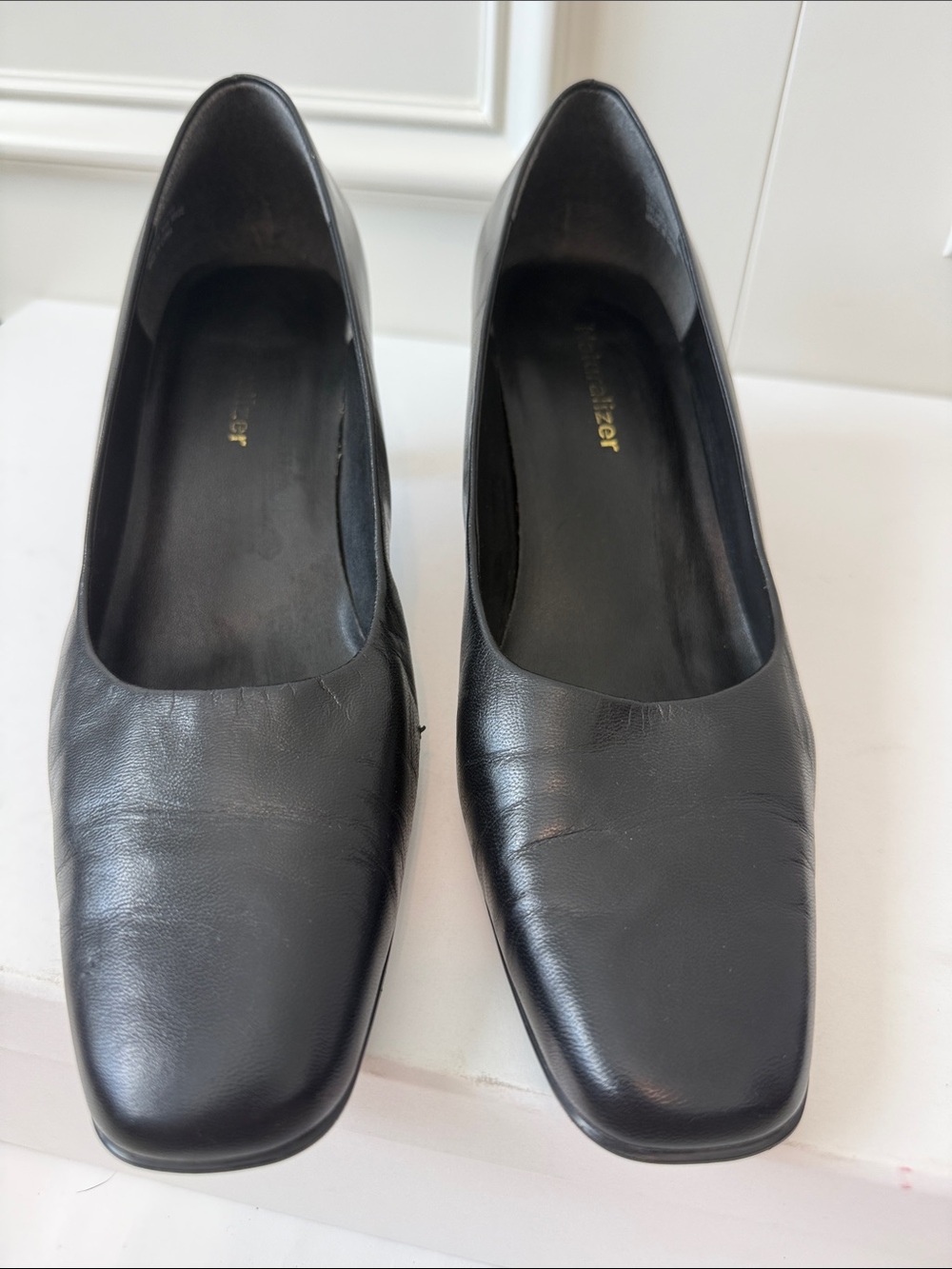 Naturalizer Black Leather Square-Toe Pumps